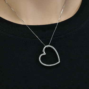 White 14k White Gold Open Heart Pendant 1 Ctw